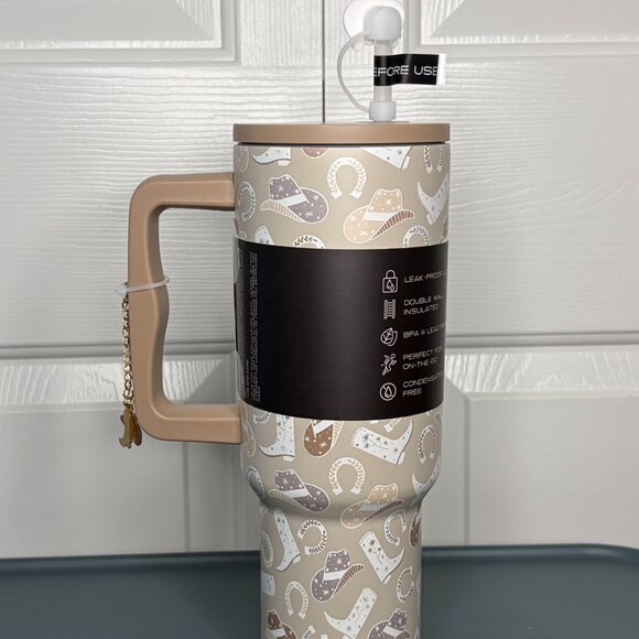 Steve Madden 40oz Insulated Stainless Steel Tumbler Western Theme Cup w/ Handle - Picture 4 of 7